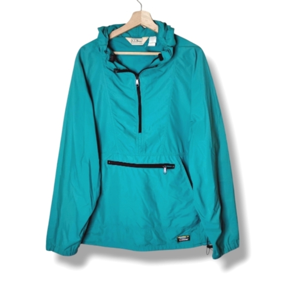 Vintage L.L. Bean Half-Zip Windbreaker L USA Made Hooded 90s Anorak - Picture 1 of 11